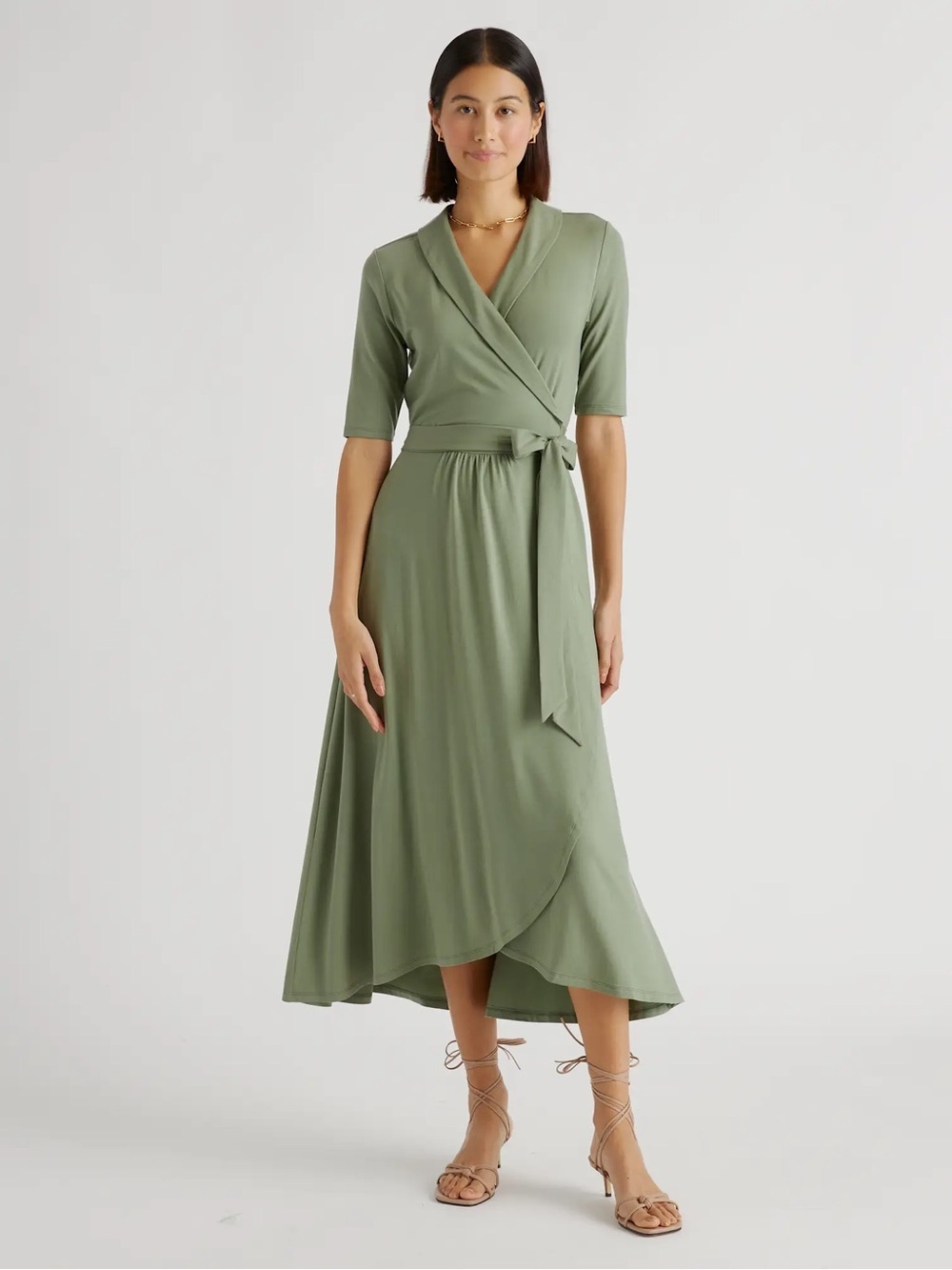 Quince Tencel Jersey Midi Wrap Dress in Sage Size Medium